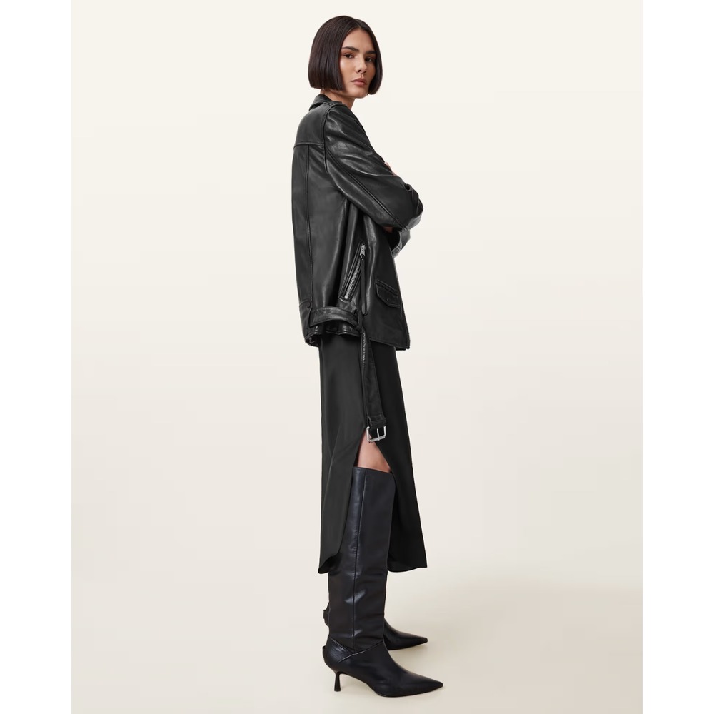 ALLSaints Women's Small Billie Relaxed Fit Mid Leather Biker Jacket $700 EUC - Picture 14 of 16